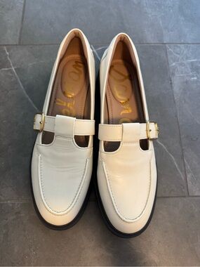 Sam Edelman Cream Leather Buckle Loafers